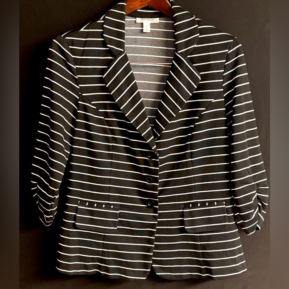 Dressbarn striped black/white 3/4 sleeve blazer jacket Size Large
